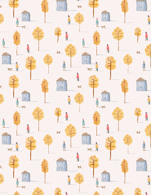 Tenda a rullo oscurante dal design con case tra gli alberi