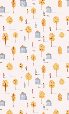 Tenda a rullo oscurante dal design con case tra gli alberi