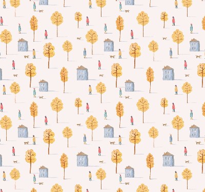 Tenda a rullo oscurante dal design con case tra gli alberi