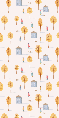 Tenda a rullo oscurante dal design con case tra gli alberi