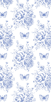 Tenda a rullo oscurante per finestra con stampa di fiori blu e farfalle
