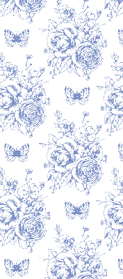 Tenda a rullo oscurante per finestra con stampa di fiori blu e farfalle