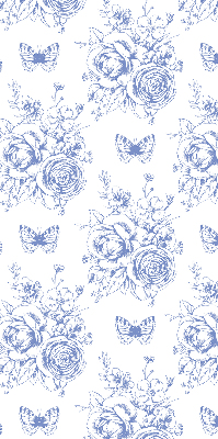 Tenda a rullo oscurante per finestra con stampa di fiori blu e farfalle