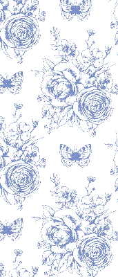Tenda a rullo oscurante per finestra con stampa di fiori blu e farfalle