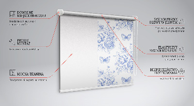 Tenda a rullo oscurante per finestra con stampa di fiori blu e farfalle