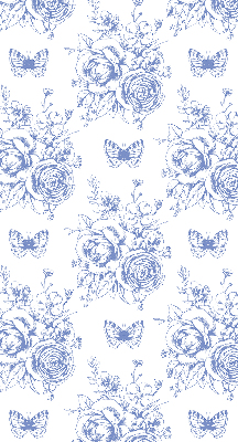 Tenda a rullo oscurante per finestra con stampa di fiori blu e farfalle