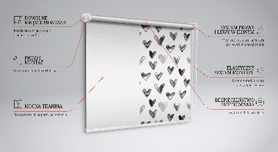 Tenda a rullo interna oscurante con fantasia a cuori neri