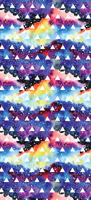 Tenda a rullo oscurante in tessuto con fantasia di triangoli bianchi su sfondo colorato