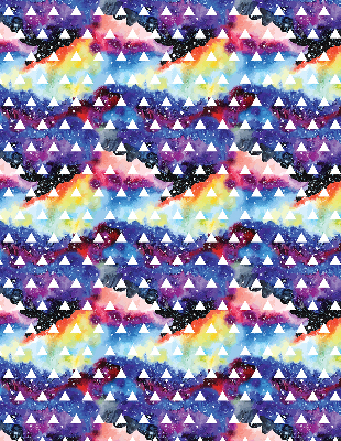 Tenda a rullo oscurante in tessuto con fantasia di triangoli bianchi su sfondo colorato