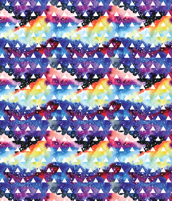 Tenda a rullo oscurante in tessuto con fantasia di triangoli bianchi su sfondo colorato