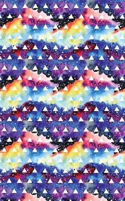 Tenda a rullo oscurante in tessuto con fantasia di triangoli bianchi su sfondo colorato