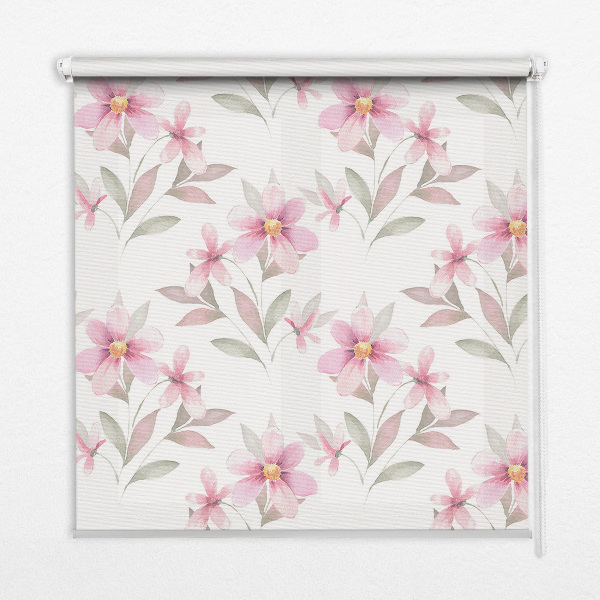 Tenda a rullo interna oscurante con fantasia di fiori rosa
