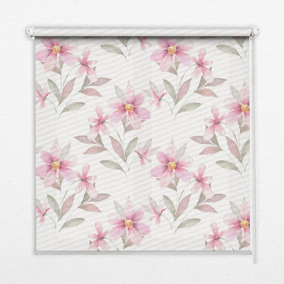 Tenda a rullo interna oscurante con fantasia di fiori rosa