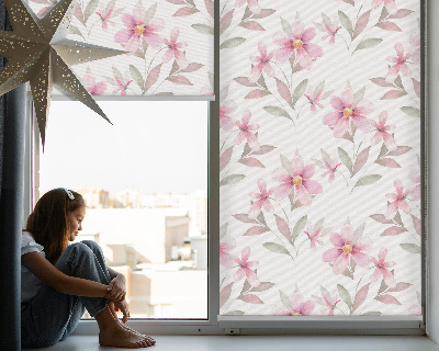 Tenda a rullo interna oscurante con fantasia di fiori rosa