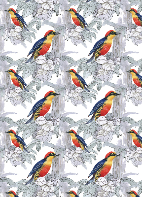 Tenda a rullo oscurante in tessuto con fantasia a uccello colorato