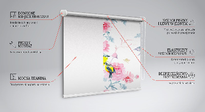 Tenda a rullo interna oscurante con motivo di uccelli sui fiori