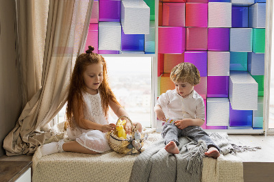 Tenda a rullo interna oscurante con motivo a cubi 3D colorati
