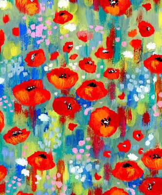 Tenda a rullo oscurante con stampa di prato di papaveri per porta finestra
