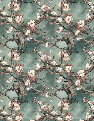 Tenda a rullo interna oscurante con stampa di fiori sull'albero