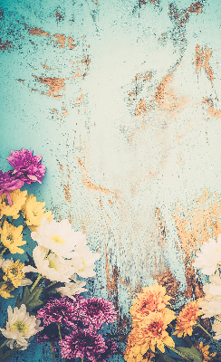 Tenda a rullo oscurante per porta finestra con stampa di fiori su sfondo blu