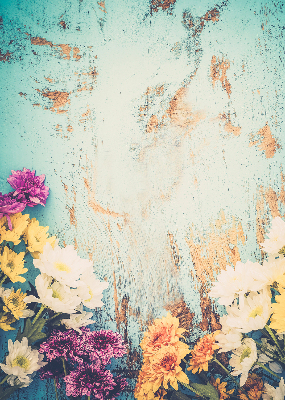 Tenda a rullo oscurante per porta finestra con stampa di fiori su sfondo blu