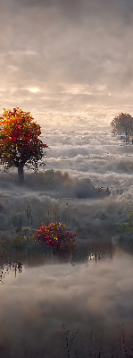 Tenda a rullo oscurante per porta finestra con stampa di alberi nella nebbia