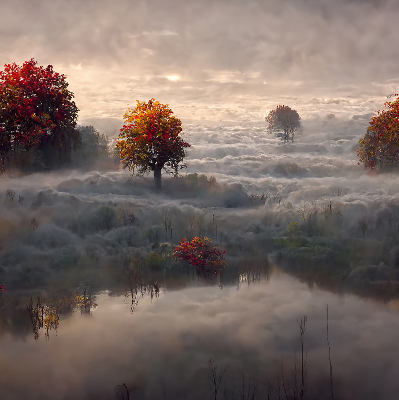Tenda a rullo oscurante per porta finestra con stampa di alberi nella nebbia