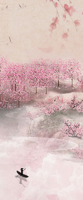Tenda a rullo interna oscurante con stampa del giardino dei ciliegi in fiore