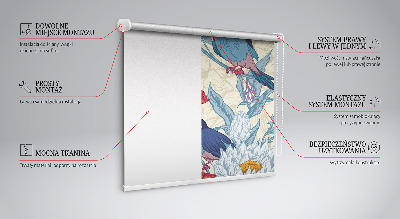 Tenda a rullo oscurante in tessuto con fantasia uccelli tra i fiori