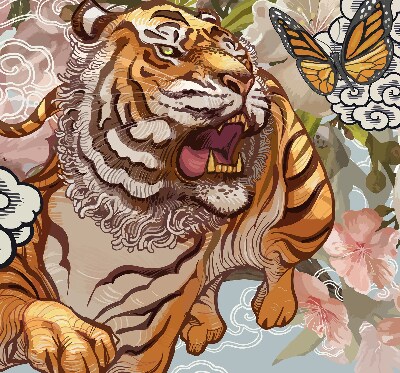 Tenda a rullo interna oscurante con stampa di una tigre tra i fiori