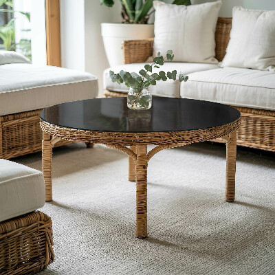 Tavolo piano vetro rotondo con stampa Elegante nero uniforme