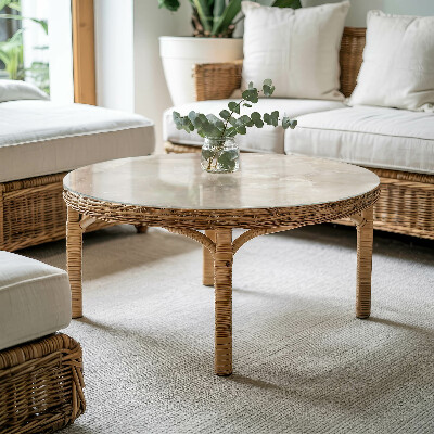 Tavolo piano vetro rotondo Composizione grafica marmorizzata