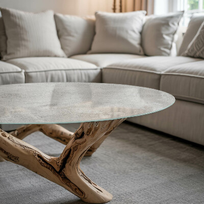 Tavolo piano vetro rotondo con stampa Graffi sulla superficie in cemento