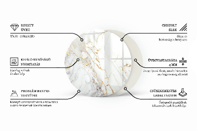 Tavolo piano vetro rotondo con stampa Sottili venature del marmo