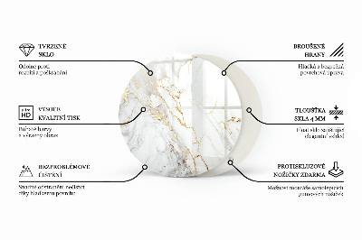 Tavolo piano vetro rotondo con stampa Marmo con delicate venature