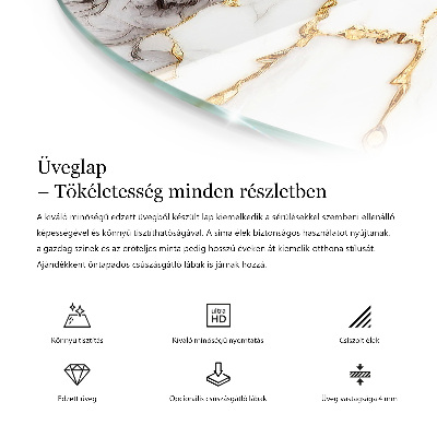 Tavolo piano vetro rotondo con stampa Marmo con delicate venature