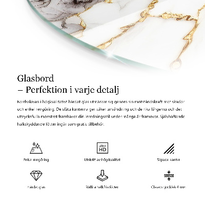 Tavolo piano vetro rotondo con stampa Marmo con delicate venature