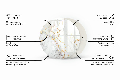 Tavolo piano vetro rotondo con stampa Marmo con delicate venature