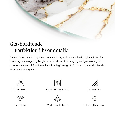 Tavolo piano vetro rotondo con stampa Marmo con delicate venature