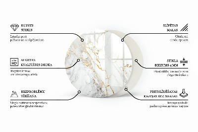 Tavolo piano vetro rotondo Venature marmorizzate nel design