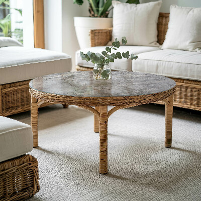 Tavolo piano vetro rotondo Elegante disegno marmorizzato