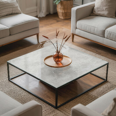 Tavolo piano vetro rettangolare con stampa Graffi sulla superficie in cemento