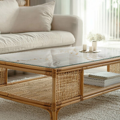 Tavolo piano vetro rettangolare con stampa Sottili venature del marmo