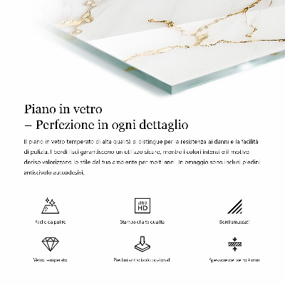 Tavolo piano vetro rettangolare con stampa Marmo con delicate venature
