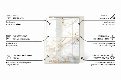 Tavolo piano vetro rettangolare con stampa Marmo con delicate venature