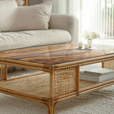 Tavolo piano vetro decorativo con stampa Legno in armonia con la resina