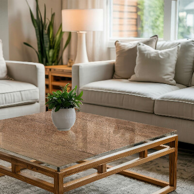 Tavolo piano vetro decorativo con stampa Il fascino del legno naturale