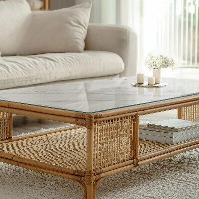 Tavolo piano vetro rettangolare con stampa Motivo che imita il marmo