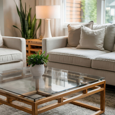 Tavolo piano vetro rettangolare trasparente