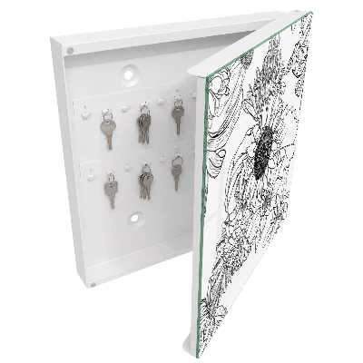 Scatola porta chiavi Fiori bianchi e neri